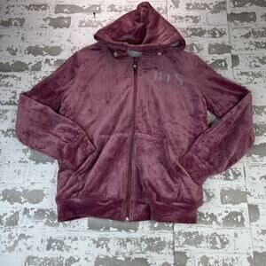 MOON Light BTS OH LA Pink Velour Sherpa Lined Full Zip Hoodie Jacket